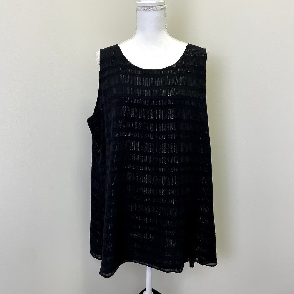 Eileen Fisher Black Silk Metallic Striped Lined Sleeveless Tunic Top 1X